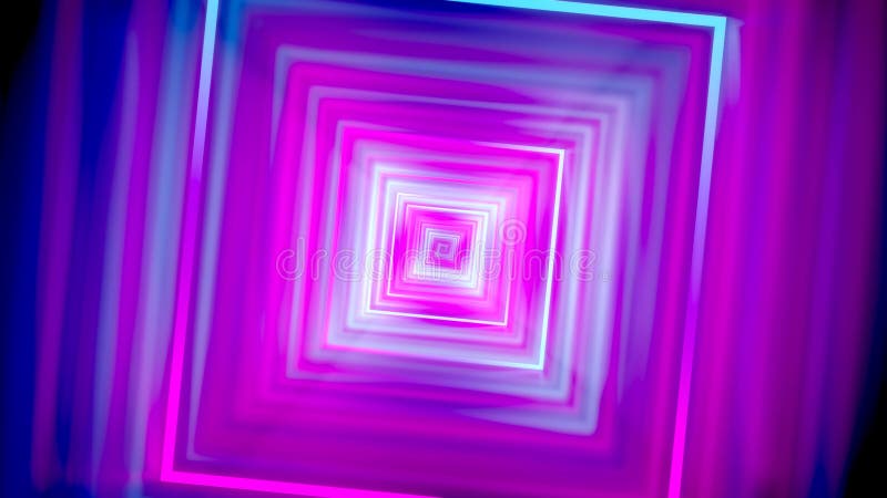 Animacja 3D 4k abstrakcyjnego tunelu/neonu — obracające się kwadraty ilustracja wektor
