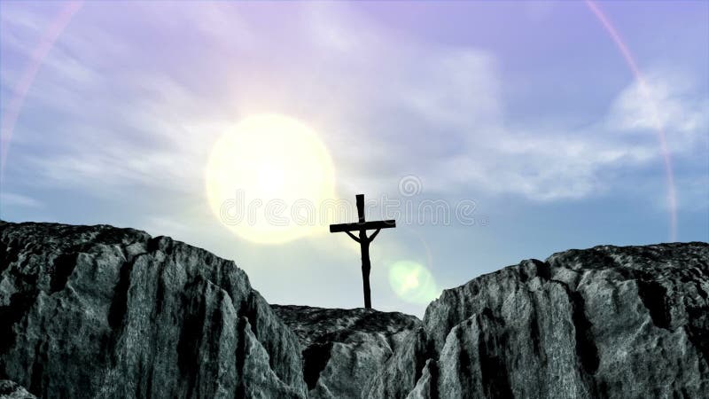 Animacja krzyża chrześcijańskiego nad księżycem i słońcem