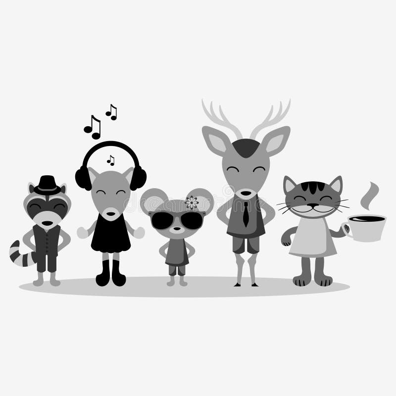 Animais bonitos na roupa ilustração stock Animais bonitos na roupa ilustração stock