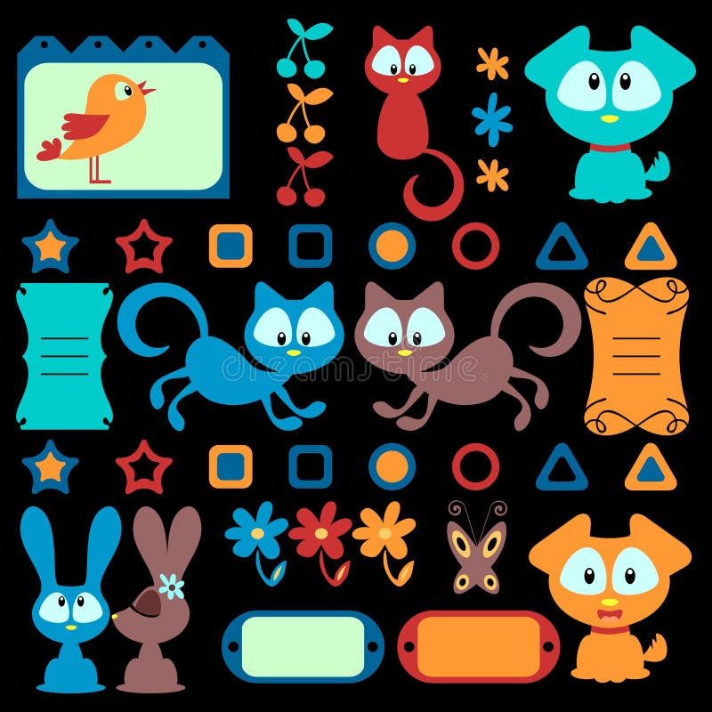 Animais coloridos dos desenhos animados ajustados ilustração stock