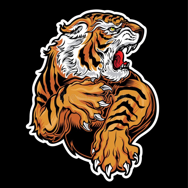 Cabeça de tigre no logotipo do símbolo de fogo no fundo branco vetor de  estêncil de tatuagem tribal de animais selvagens