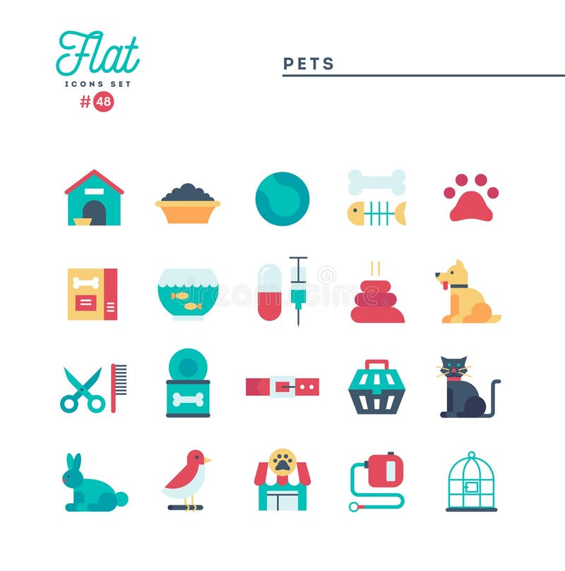 Animais de estimação, ícones lisos ajustados ilustração stock Animais de estimação, ícones lisos ajustados ilustração stock