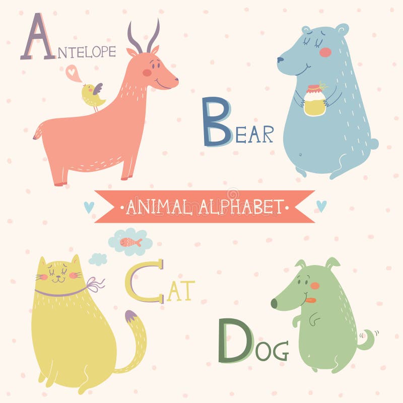 Animal Alphabet. Antelope, Bear, Cat, Dog. Part 1