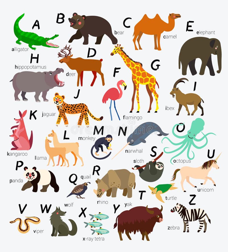 Animal Alphabet for Children and Kids. Vector. Stock Vector - Illustration  of horse, children: 156838847
