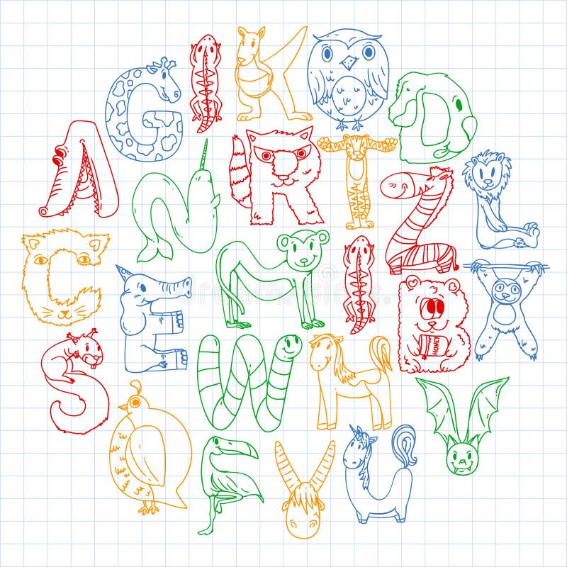 Animal Alphabet. Zoo Alphabet. Letters from a To Z. Cartoon Cute Animals.  Elephant, Dog, Flamingo, Giraffe, Horse Stock Vector - Illustration of  giraffe, children: 172587729