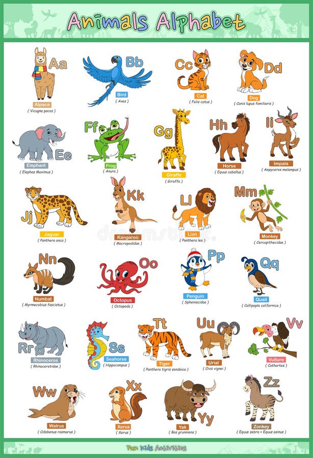Animal Alphabet Zoo or Zoo Alphabet Stock Illustration - Illustration of  animalsalphabet, cartoon: 261659957