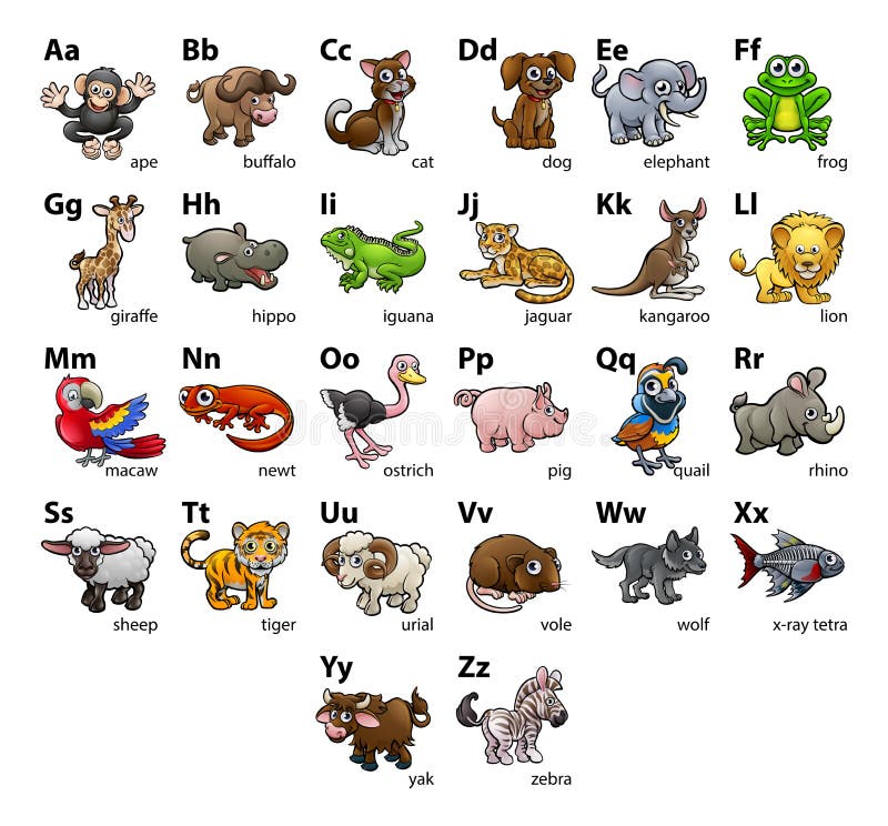 Animal Alphabet Chart Set stock vector. Illustration of animal - 104234708