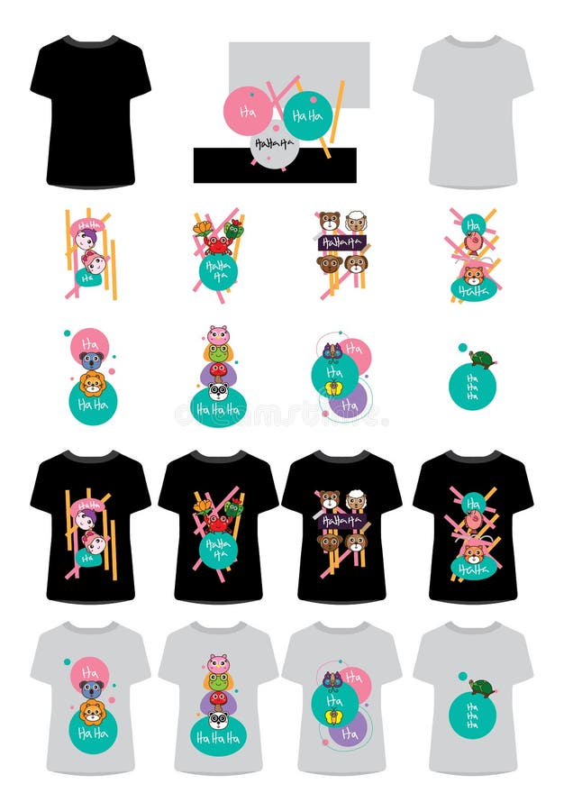 Animal cartoon tshirt set stock vector. Illustration of circle - 75635180