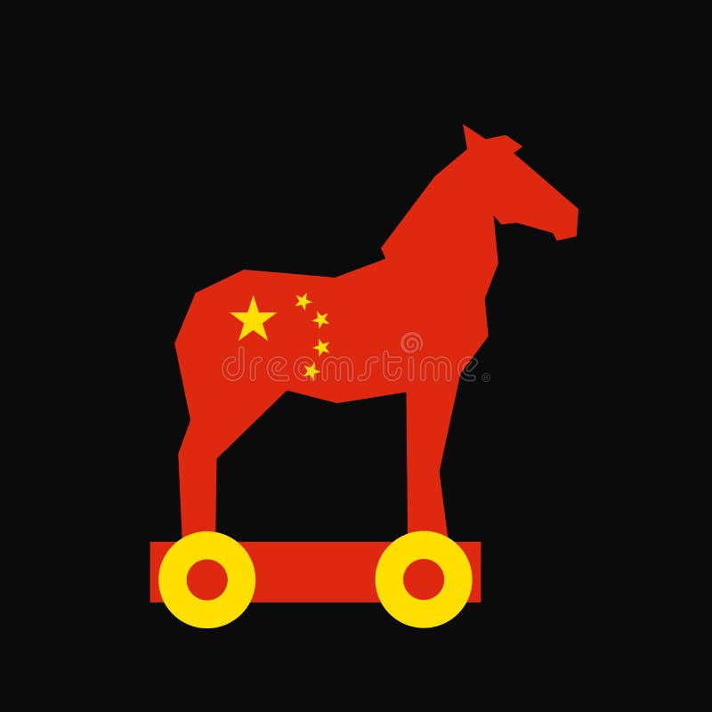 Chinese animal as Silhouette of Trojan horse - suspicious thing from Chinese state and country - threat of dangerous betrayal, malicious swindle and fraud. Vector illustration. Chinese animal as Silhouette of Trojan horse - suspicious thing from Chinese state and country - threat of dangerous betrayal, malicious swindle and fraud. Vector illustration