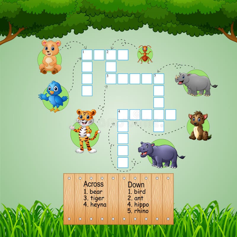 Illustration of Animal crossword puzzles for kids games