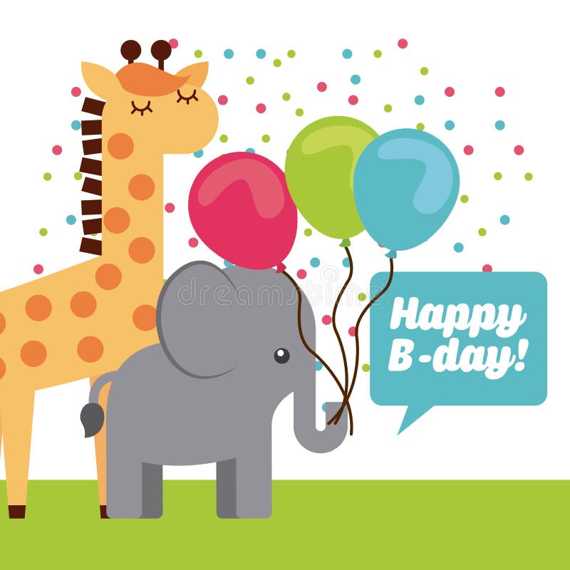 Animal Cute Birthday Party Celebration Stock Vector - Illustration of ...