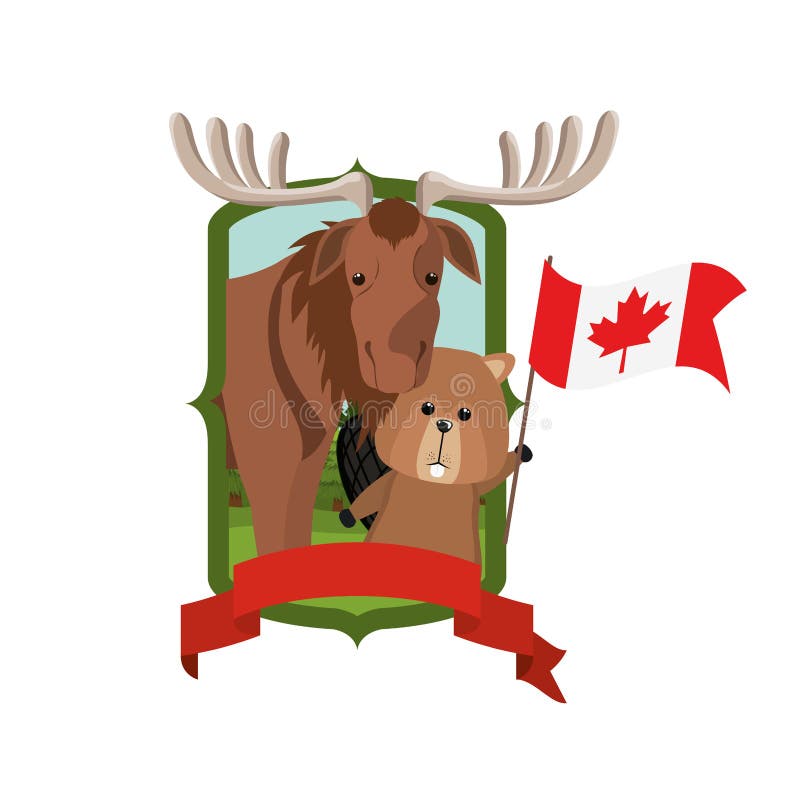 Animal de forêt d'orignaux et de castor de conception du Canada illustration de vecteur Animal de forêt d'orignaux et de castor de conception du Canada illustration de vecteur