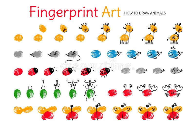 Jogo de arte de pintura de dedo para crianças animais fáceis de impressão  digital desenho infantil com impressões digitais divertido conjunto  educacional de atividades para crianças