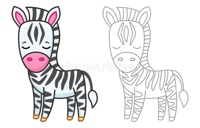 Animal din grădinile zoologice pentru copii, carte colorată. zebră amuzantă într-un stil desen animat. trasați punctele și coloraț royalty free illustration