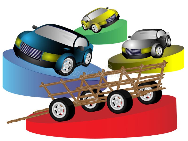 Animal-drawn vehicle and cars royalty free illustration Animal-drawn vehicle and cars royalty free illustration