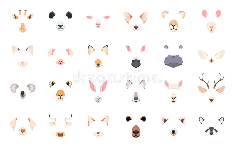 Animal Face for Video Chat. Cute and Funny Pet and Wild Animals Masks Nose  and Ears Selfie Filters, Joking Application Stock Vector - Illustration of  camera, design: 198814749