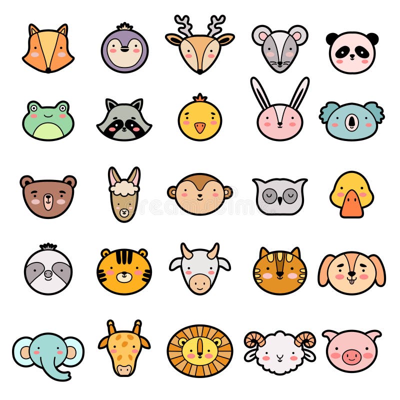 Animals Face Stickers Cute Animal Faces Kawaii Funny Emoji Sticker