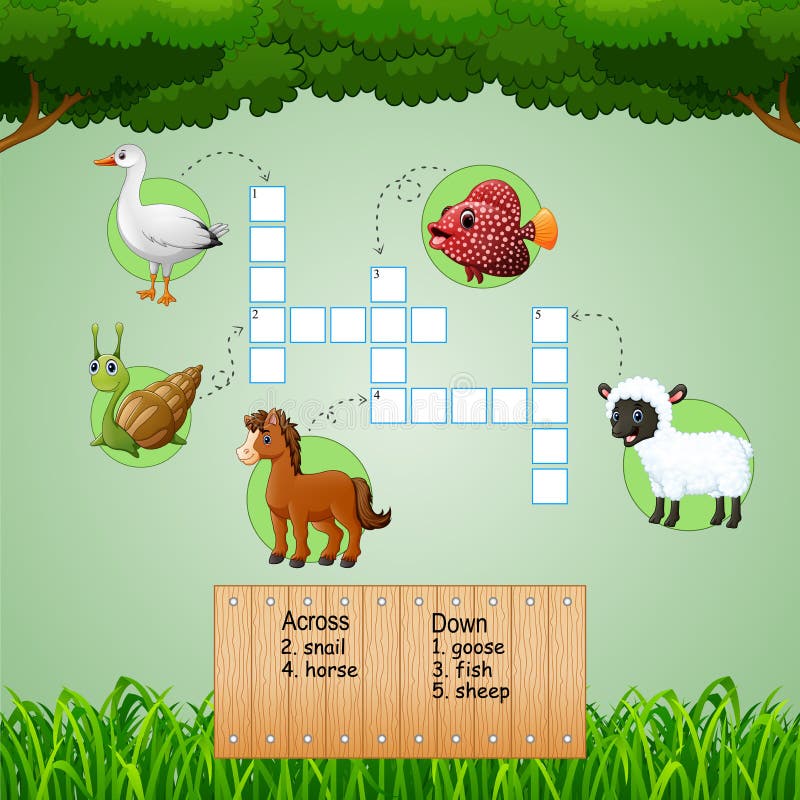 Illustration of Animal farm crossword puzzles for kids games