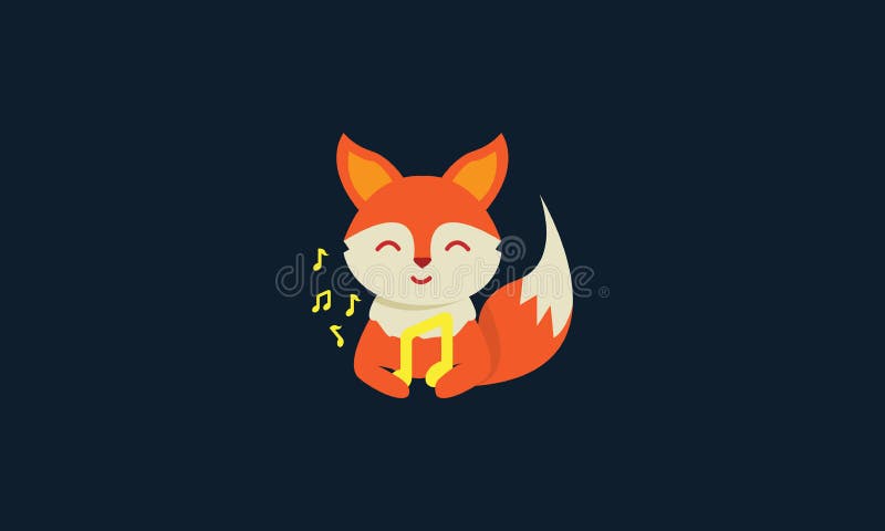 Animal fox with note music cute logo vector icon design stock illustration.