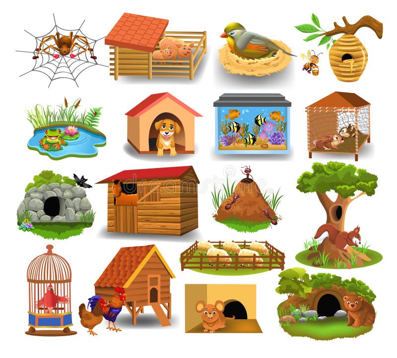 Animal Homes Isolated on a White Background Stock Vector - Illustration of  meadow, hole: 113230113