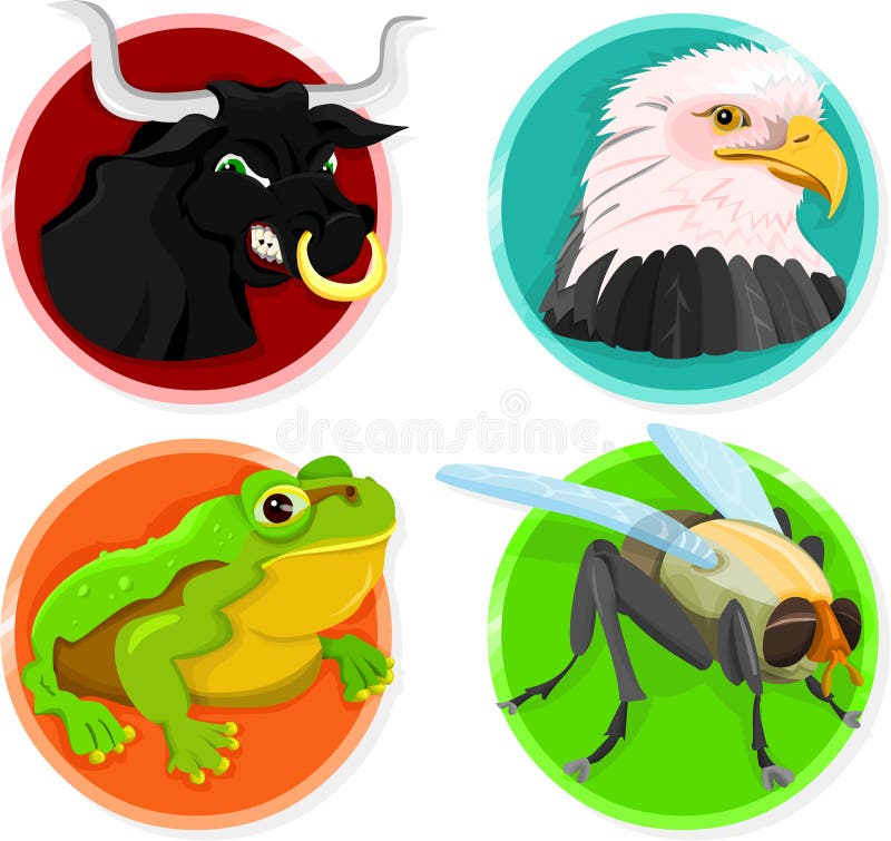 Set of animal icons, buttons. Blue buffalo vectors