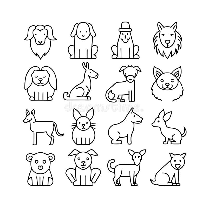 Animal Outline Icons: Dog, Rabbit, Bear, Wolf, Kangaroo Collection Set stock illustration