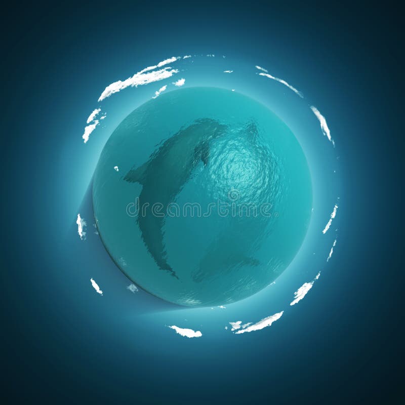 Swimming dolphins in water sphere. Swimming dolphins in water sphere