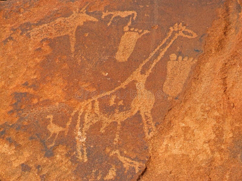 Animal rock engravings, Twyfelfontein, Namibia royalty free stock photo