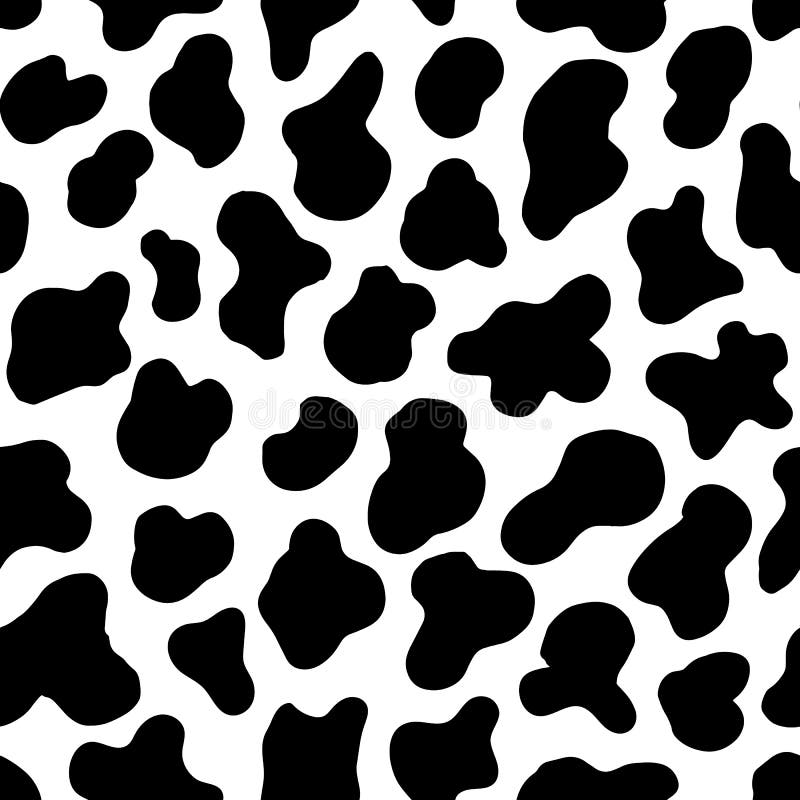 Cow print seamless pattern. Animal skin, abstract background with black and  white chubby dots. Trendy texture for fabric, print, banner wallpaper.  Vector illustration Stock Vector