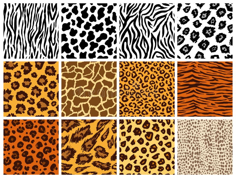 Animal Seamless Pattern Set. Mammals Fur. Collection of Print Skins.  Predators Camouflage Stock Vector - Illustration of material, background:  176852355