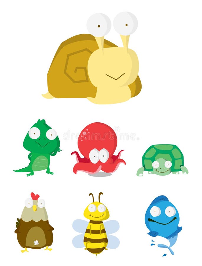 Animal Set : Slug, Crocodile,Octopus,T urtle,Chicken,Bee & Fish