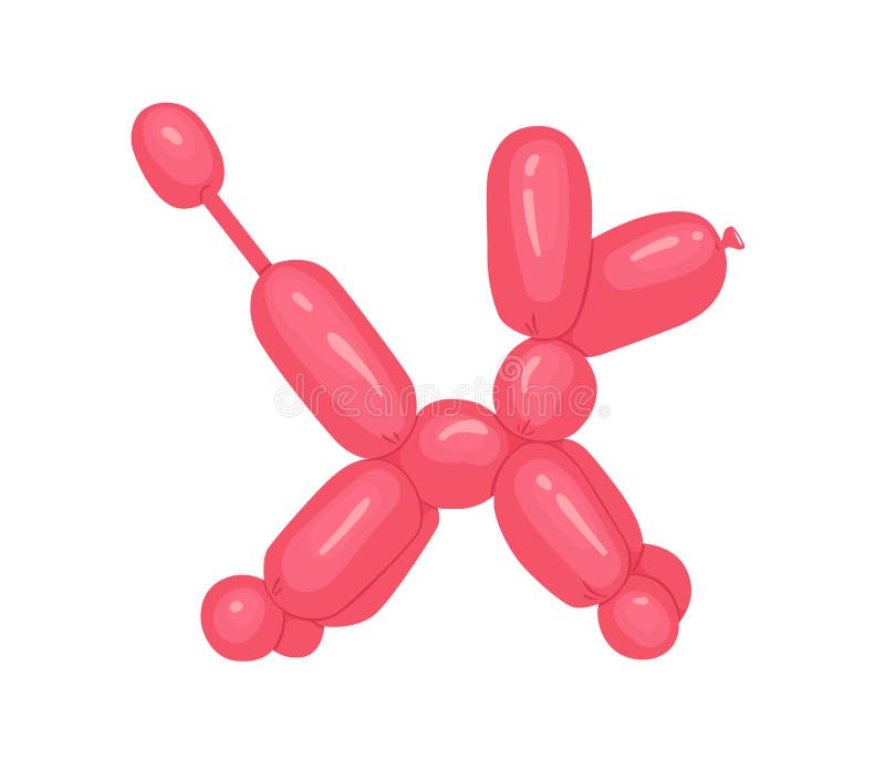 Animal-shaped balloon, cute childish pink poodle toy with funny tail. Twisted helium latex ballon for children. Colored vector illustration