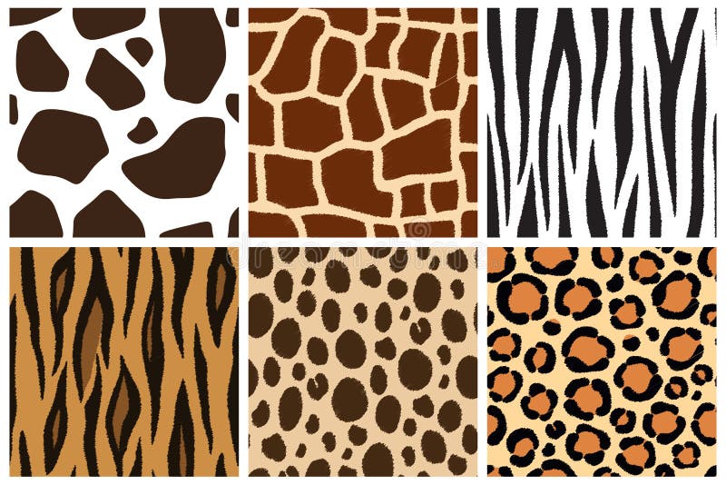 Animal skin Modèles sans couture pour la conception Vache, girafe, zèbre, tigre, guépard, léopard illustration stock