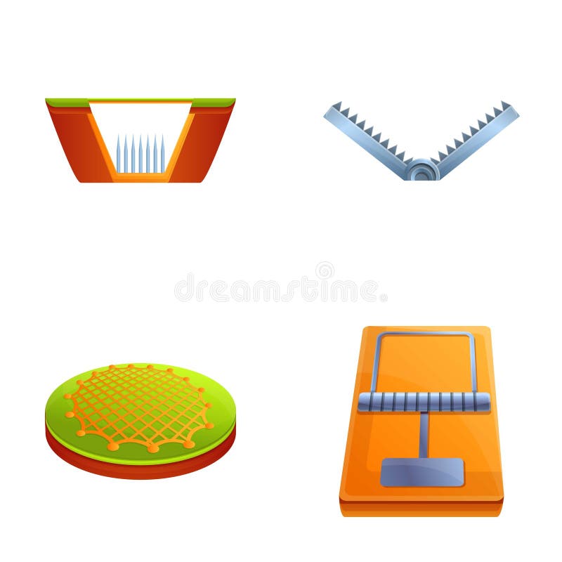Animal Trap Icons Set Cartoon Vector. Various Type of Animal Trap Stock