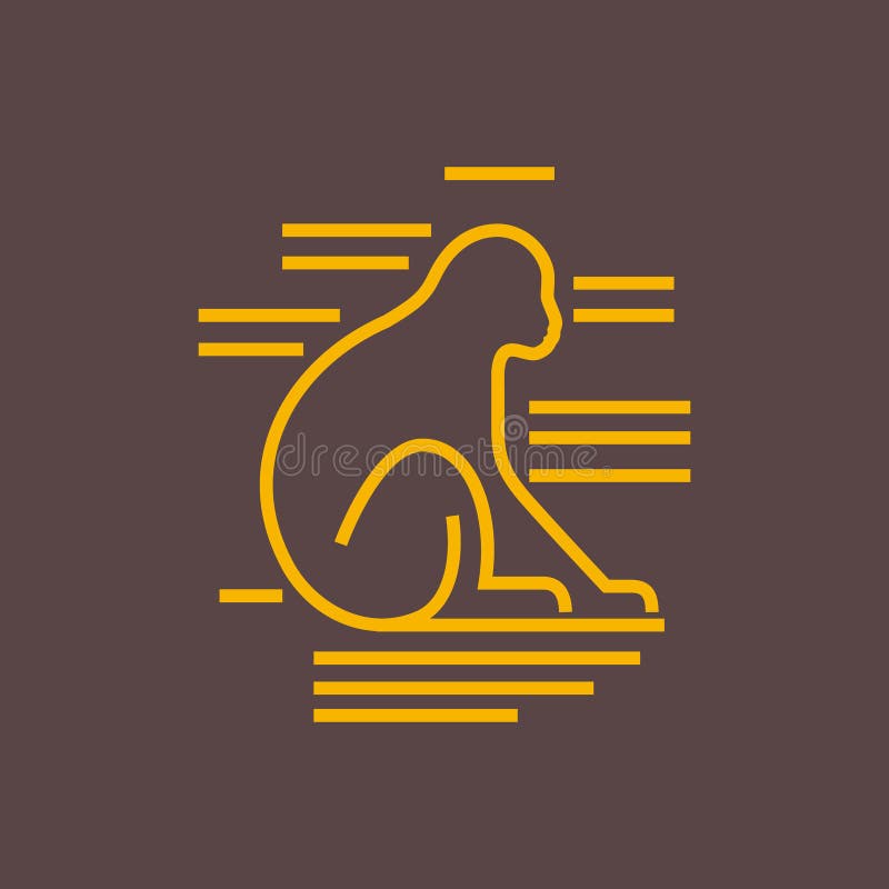Animal tree primate ape monkey alone sit sunset line minimal modern logo design design royalty free illustration