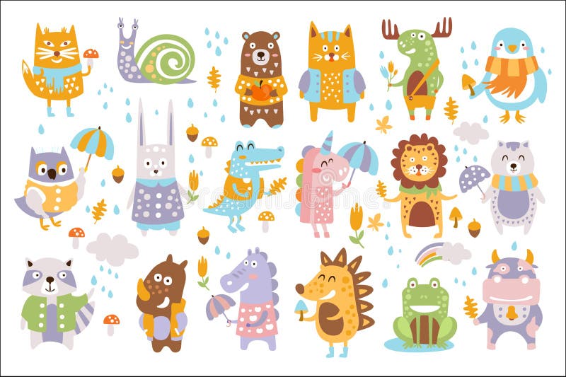 Animal Woodland Autumn Vector Set. Cartoon of cute animals vector set vector illustration Animal Woodland Autumn Vector Set. Cartoon of cute animals vector set vector illustration