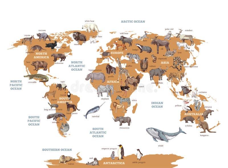Animal World Map, Natural Habitat Poster Stock Vector - Illustration of ocean, kids: 229966415 Animal World Map, Natural Habitat Poster Stock Vector - Illustration of ocean, kids: 229966415