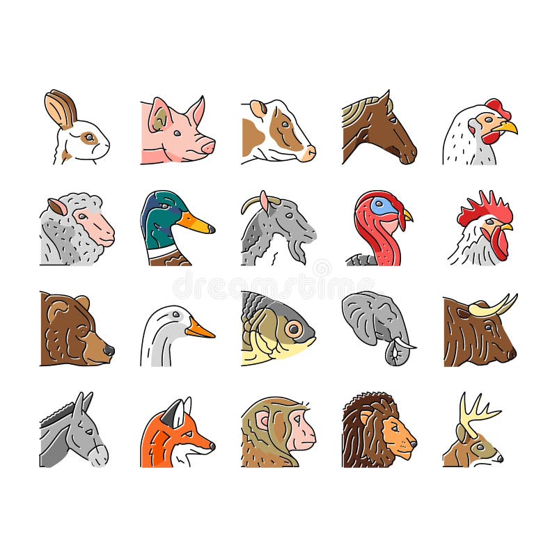 Animal Zoo Nature Wildlife Icons Set Vector Stock Vector - Illustration