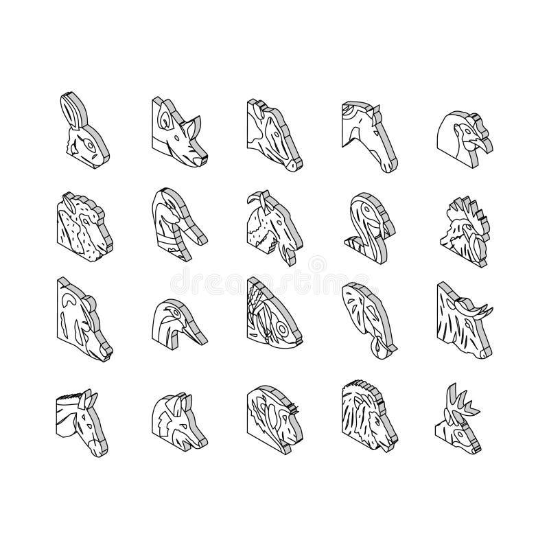 Animal Zoo Nature Wildlife Isometric Icons Set Vector Stock Vector