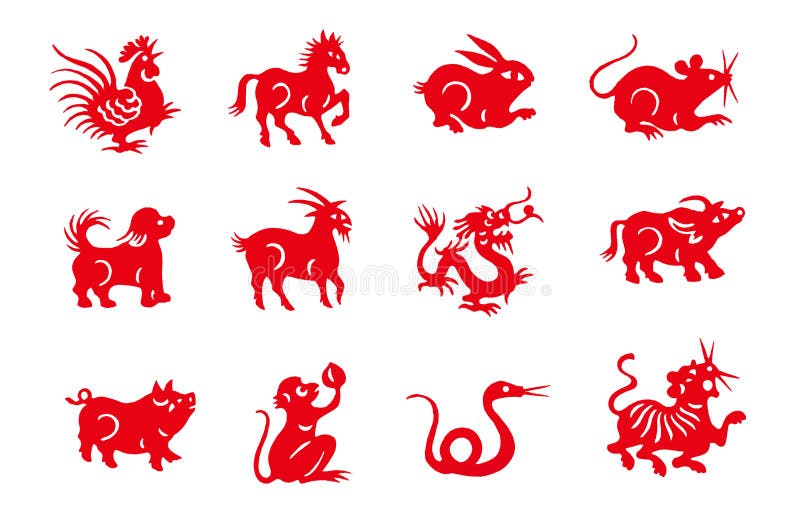 Animales chinos del zodiaco del papel hecho a mano rojo del corte fotografía de archivo libre de regalías Animales chinos del zodiaco del papel hecho a mano rojo del corte fotografía de archivo libre de regalías