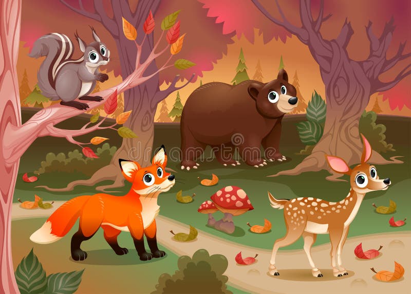 Animales divertidos en la madera stock de ilustración Animales divertidos en la madera stock de ilustración