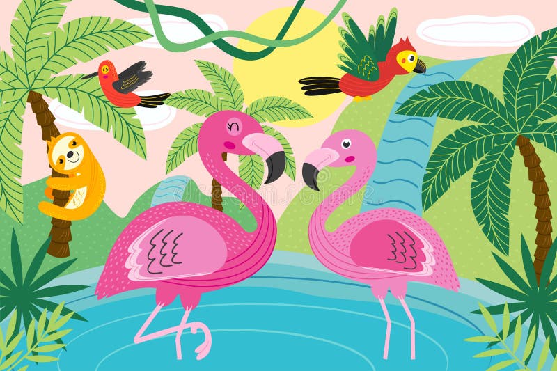 Animales en naturaleza tropical ilustración del vector Animales en naturaleza tropical ilustración del vector