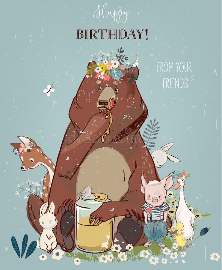 Animales lindos del cumpleaños - oso y otro libre illustration Animales lindos del cumpleaños - oso y otro libre illustration
