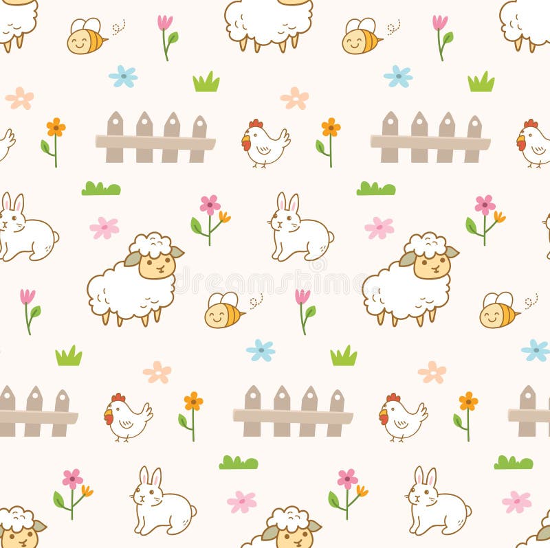 Animales lindos en el fondo inconsútil de la granja ilustración del vector Animales lindos en el fondo inconsútil de la granja ilustración del vector