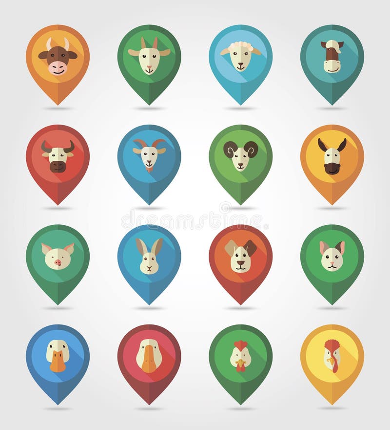 Animali da allevamento che tracciano le icone dei perni royalty illustrazione gratis Animali da allevamento che tracciano le icone dei perni royalty illustrazione gratis