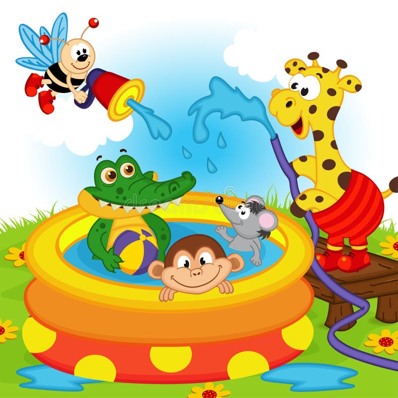 Animali in stagno gonfiabile illustrazione di stock Animali in stagno gonfiabile illustrazione di stock