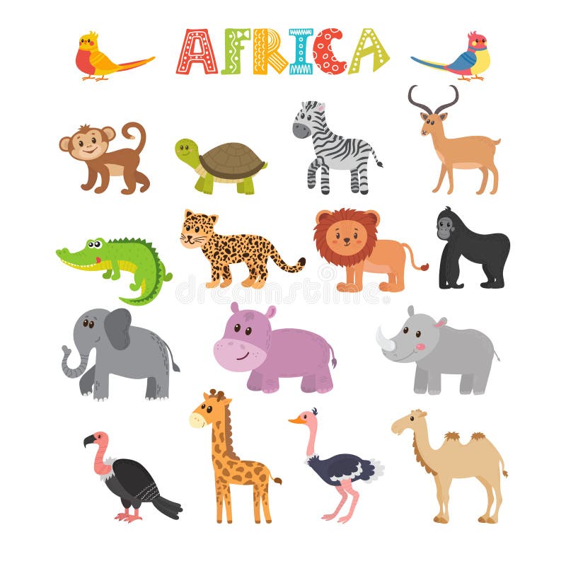 Animals of Africa. Vector Set of Cartoon Jungle Animals Stock Vector