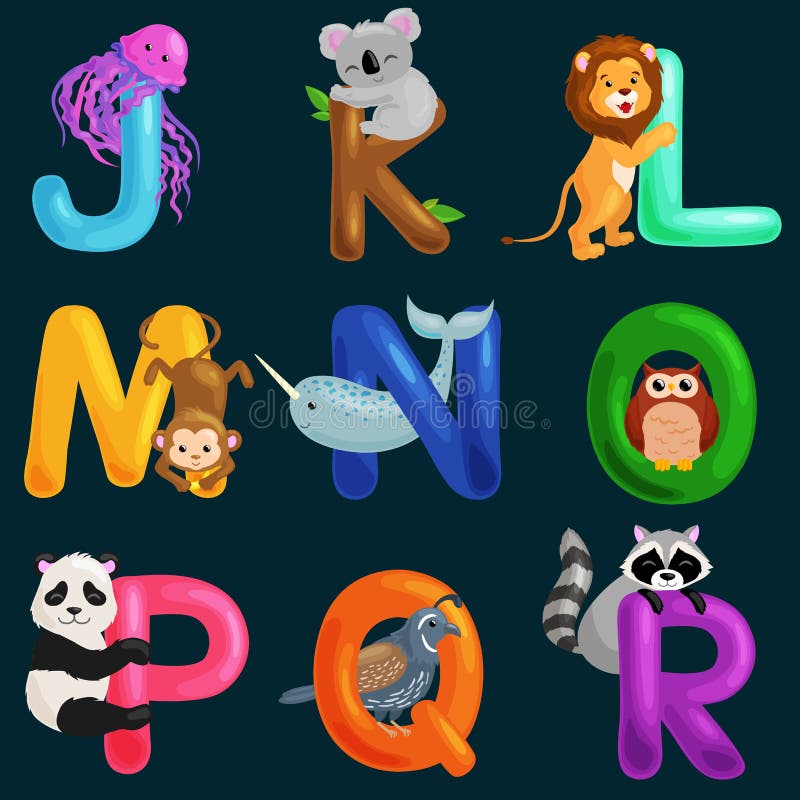 Animals Alphabet Set for Kids Abc Education in Preschool. Stock Vector ...