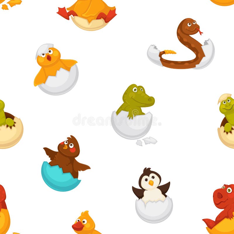Animals Born from Eggs, Eggshells and Reptiles Seamless Pattern Vector. Stock Vector - Illustration of closeup, chick: 130521695 Animals Born from Eggs, Eggshells and Reptiles Seamless Pattern Vector. Stock Vector - Illustration of closeup, chick: 130521695