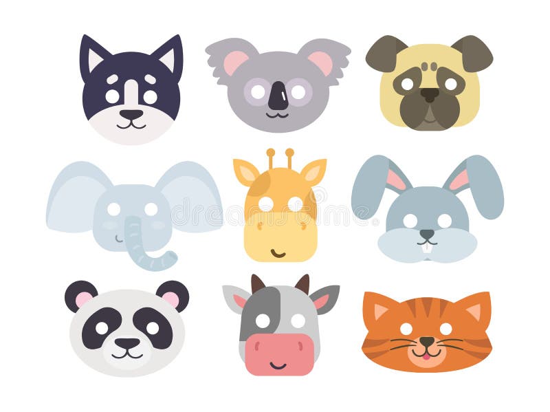 Set Of Cartoon Animals Party Masks Vector Stock Illustration